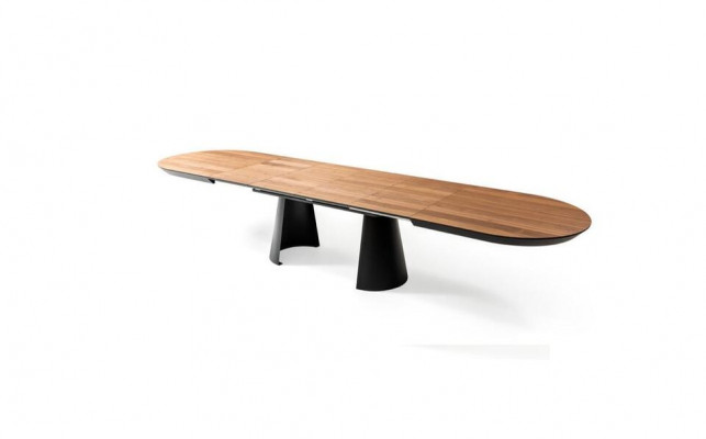 Ovalen Iesszëmmerdësch Kichendësch Auszéiheren Design Holz Brong Dësch