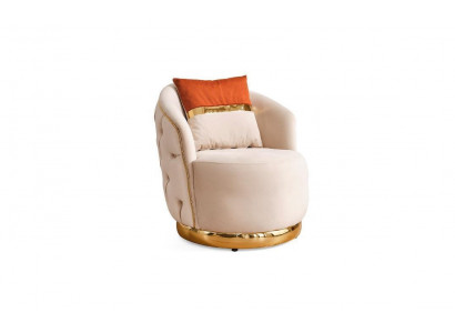 Design Zëtz Luxus beige, Relax Stoff mat Edelstahl Club Sëtzstuhl.