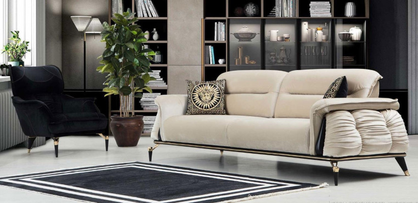 Luxus 2-Stéck Wunnzëmmerset, 3-Sëtzer Sofa mat Fauteuil Modernen Design Canapé