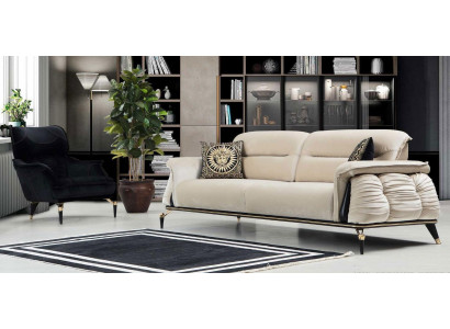 Luxus 2-Stéck Wunnzëmmerset, 3-Sëtzer Sofa mat Fauteuil Modernen Design Canapé