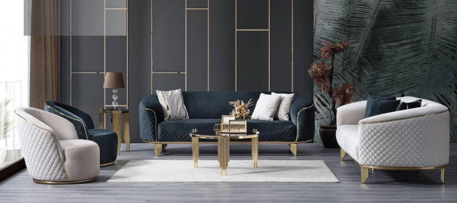 Designer Canapé Set 4-Deel Wunnzëmmer Canapéen 3 Sëtz Couch Fauteuil Modernen Design