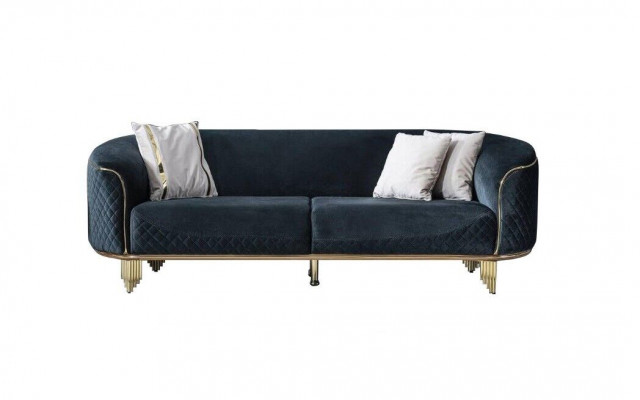 Modern Neie Sofa 3 Sëtzer Polstersofa Blo Textil Sëtz Design Canapéiert