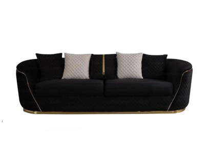 Designer 3-Sëtzer Canapé Luxus Holz Miwwel Textil Polstermiwwel Couch Stoff.