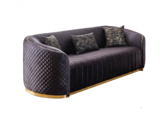Sofa Luxus Wunnzëmmer Modern Dräisëtzer Miwwelen schwaarz 3 Sëtzer Holz Textil