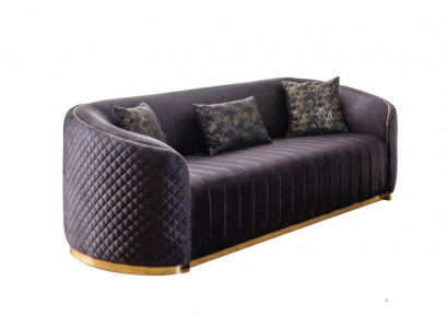 Sofa Luxus Wunnzëmmer Modern Dräisëtzer Miwwelen schwaarz 3 Sëtzer Holz Textil