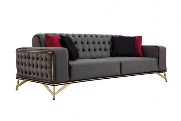 Designer Sofa 3 Sëtzer Chesterfield Couch Polstersofa Design Braun