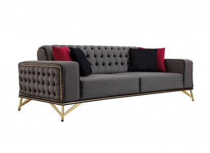 Designer Sofa 3 Sëtzer Chesterfield Couch Polstersofa Design Braun