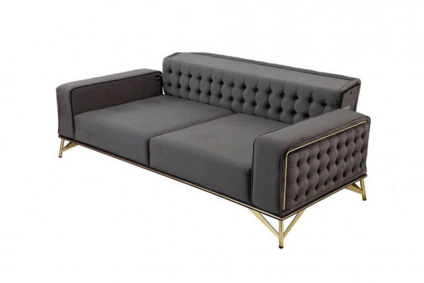 Designer Sofa 3 Sëtzer Chesterfield Couch Polstersofa Design Braun