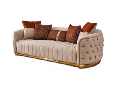 Béige Textil Dräisëtzer Modern Designer Luxus Canapé Chesterfield Béige