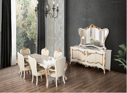 Luxus Set Iesszëmmer Iessdësch Stull XL Dësch Dëscher Still Holz Design 7 Stéck Nei
