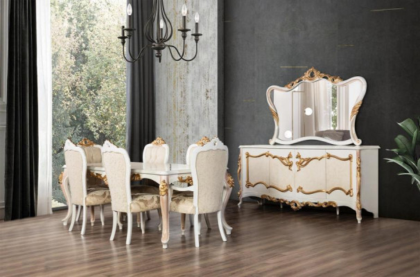 Luxus Set Iesszëmmer Iessdësch Stull XL Dësch Dëscher Still Holz Design 7 Stéck Nei