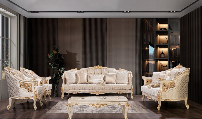 Luxus Sofa Chesterfield Set Sofagarnitur 3+3+1+1Sëtzer Designer Grupp 4 Stécker. Nei.