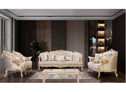 Luxus Sofa Chesterfield Set Sofagarnitur 3+3+1+1Sëtzer Designer Grupp 4 Stécker. Nei.