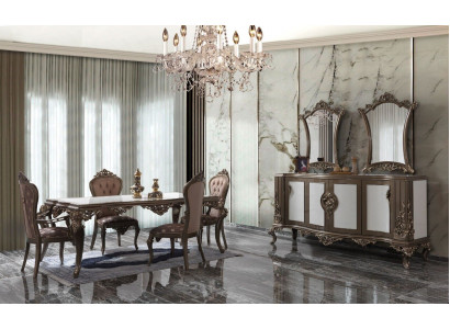 Komplett Iessgruppe Iesszëmmer Iessdësch Holz Set 12-Deeler Braun Sideboard