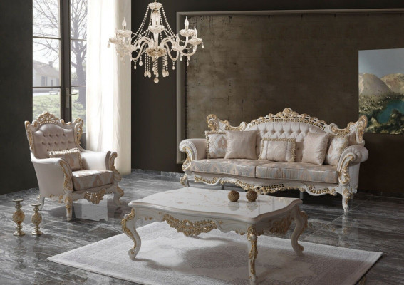 Luxus Sofa-Garnitur Komplett Couchgarnitur Beige Polstersofa Stoffsofa