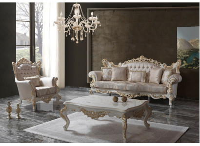 Luxus Sofa-Garnitur Komplett Couchgarnitur Beige Polstersofa Stoffsofa