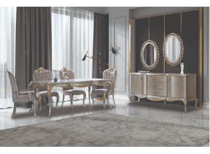 Komplett Iessgrupp Dësch Sideboard Iesszëmmer Iessdësch Holz Set 12tlg Beige