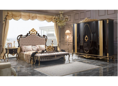 Chesterfield Luxus Schlofzëmmer Set Bett Duebelbett 5tlg Schwaarz