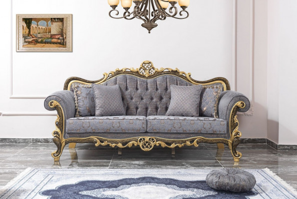 Chesterfield Sofa-Garnitur Polstersofa Sofa Blo Dräisëtzer Fautteuil Set