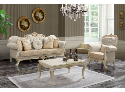 Canapé Polstersofa Sofa Sofagarnitur Stoffsofa Beige Chesterfield Set Canapéen