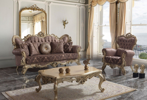 Sofagarnitur Polstersofa Sofa Couch Violett Stoffsofa Chesterfield Set 3+1