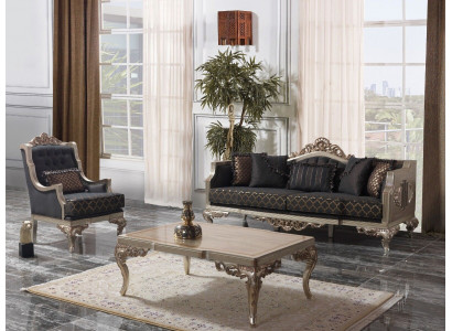 Wunnzëmmer Polstersëtzgrupp Polstersofa Sofa Chesterfield Set Gro Stoff