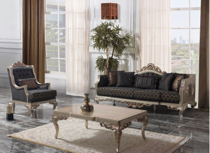 Wunnzëmmer Polstersëtzgrupp Polstersofa Sofa Chesterfield Set Gro Stoff
