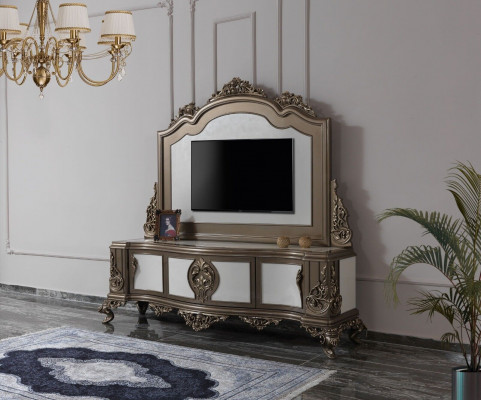 Wunnzëmmer RTV-Ständer TV-Sideboard Lowboard Holz Braun Dësch Luxus