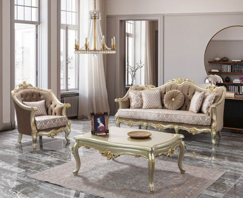 Stoffcouch Polstercouch Garnitur Sofagarnitur Beige Chesterfield Set
