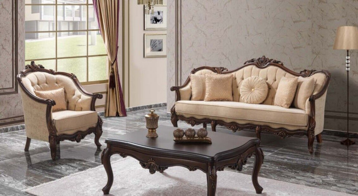 Polstersofa Sofa Sofasazgrupp Couch Stoffsofa Beige Chesterfield Set