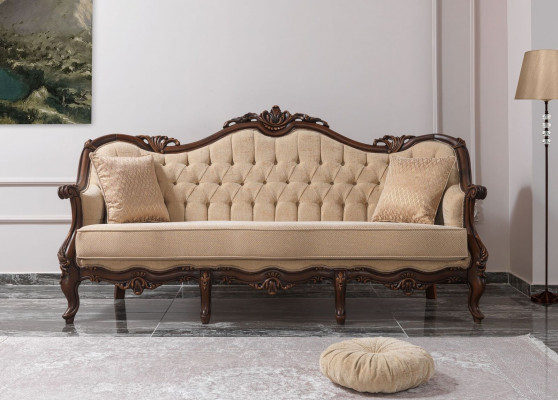 Polstersofa Sofa Sofasazgrupp Couch Stoffsofa Beige Chesterfield Set