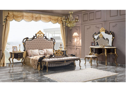 Duebelbett Garnitur Chesterfield Luxus Schlofzëmmer Bett 6tlg Schwaarz Better