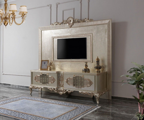 Niddereg Stänner TV-Support Sideboard RTV Holz Gold Wunnzëmmer Dësch Luxus
