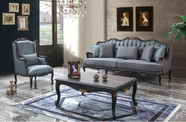 Sofa Sofagarnitur Canapé Stoffsofa Polstersofa Grom Chesterfield Set