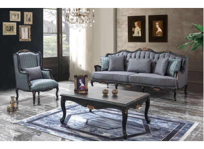 Sofa Sofagarnitur Canapé Stoffsofa Polstersofa Grom Chesterfield Set
