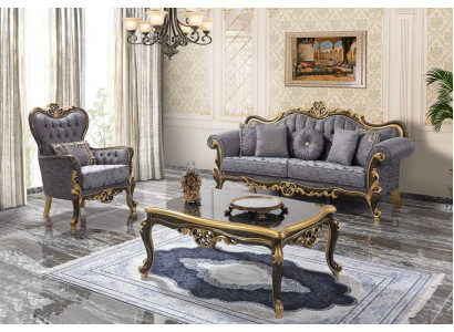Chesterfield Couchgarnitur Polstersofa Sofa Blo Dräisëtzer Fautel Set