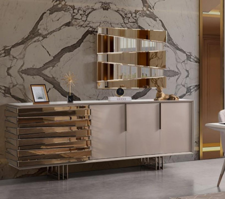 Anrichte Sideboard Kommode Holz Schaf Beige Gold Luxus Wunnzëmmer