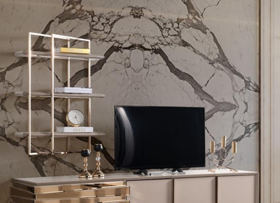 RTV Lowboard TV Ständer Sideboard Beige Gold Wunnzëmmer Set Regal Nei