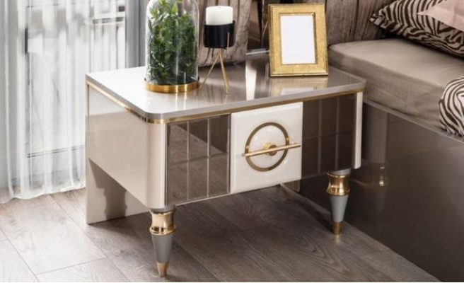 Modern Garnitur Duebelbett Bett Beige Holz Luxus Schlofzëmmer Set 4tlg
