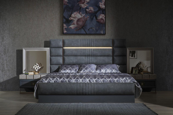 Schlofkummer Duebelbett Grouw Garnitur Set 4 Deeler Modern Bett Nuetsdëscheren