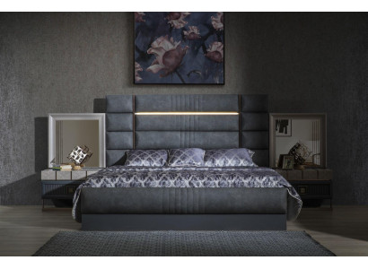 Schlofkummer Duebelbett Grouw Garnitur Set 4 Deeler Modern Bett Nuetsdëscheren
