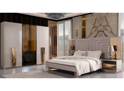 Garnitur Duebellitsbett Bett Beech Holz Luxus Modern Schlofzëmmer Set 3 Deeler