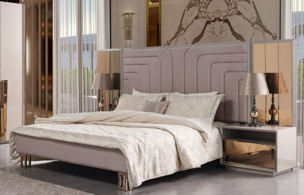 Garnitur Duebellitsbett Bett Beech Holz Luxus Modern Schlofzëmmer Set 3 Deeler