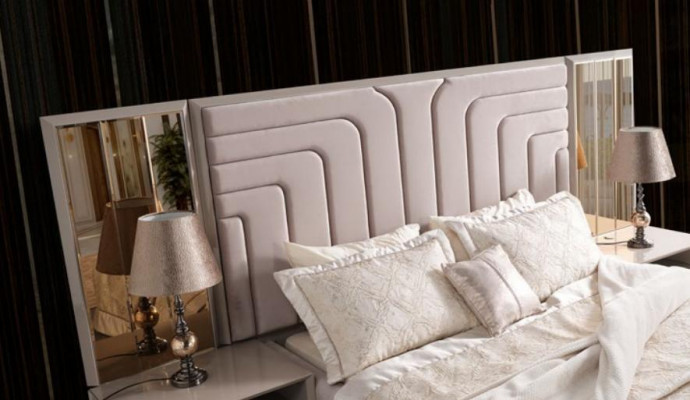 Garnitur Duebellitsbett Bett Beech Holz Luxus Modern Schlofzëmmer Set 3 Deeler