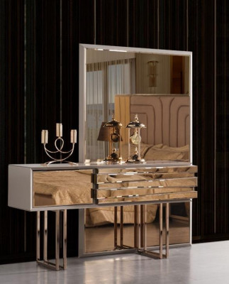 Make-up Dësch Konsolendësch Friséiertisch Friséierkommode Holz Beige Gold