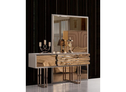 Make-up Dësch Konsolendësch Friséiertisch Friséierkommode Holz Beige Gold