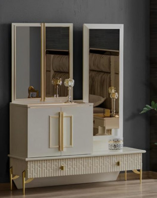 Make-up-Dësch Coiffeur-Dësch Konsolendësch Holz Wäiss Luxus Modern Set