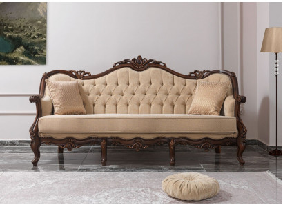 Dreisëtzer Sofa 3 Sëtz Stoffssofa Polstersofa Beige Stoff Chesterfield 235cm
