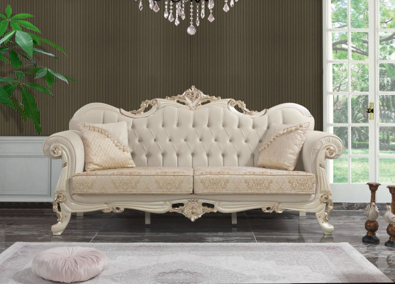 Dreschplazssofa 3 Sëtz Stoffssofa Polstersofa Beige Stoff Chesterfield