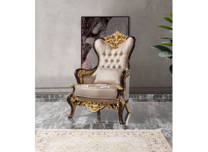 Ohrensessel Canapé Beige Barock Still Sëtzgestell Poliester Wunnzëmmer